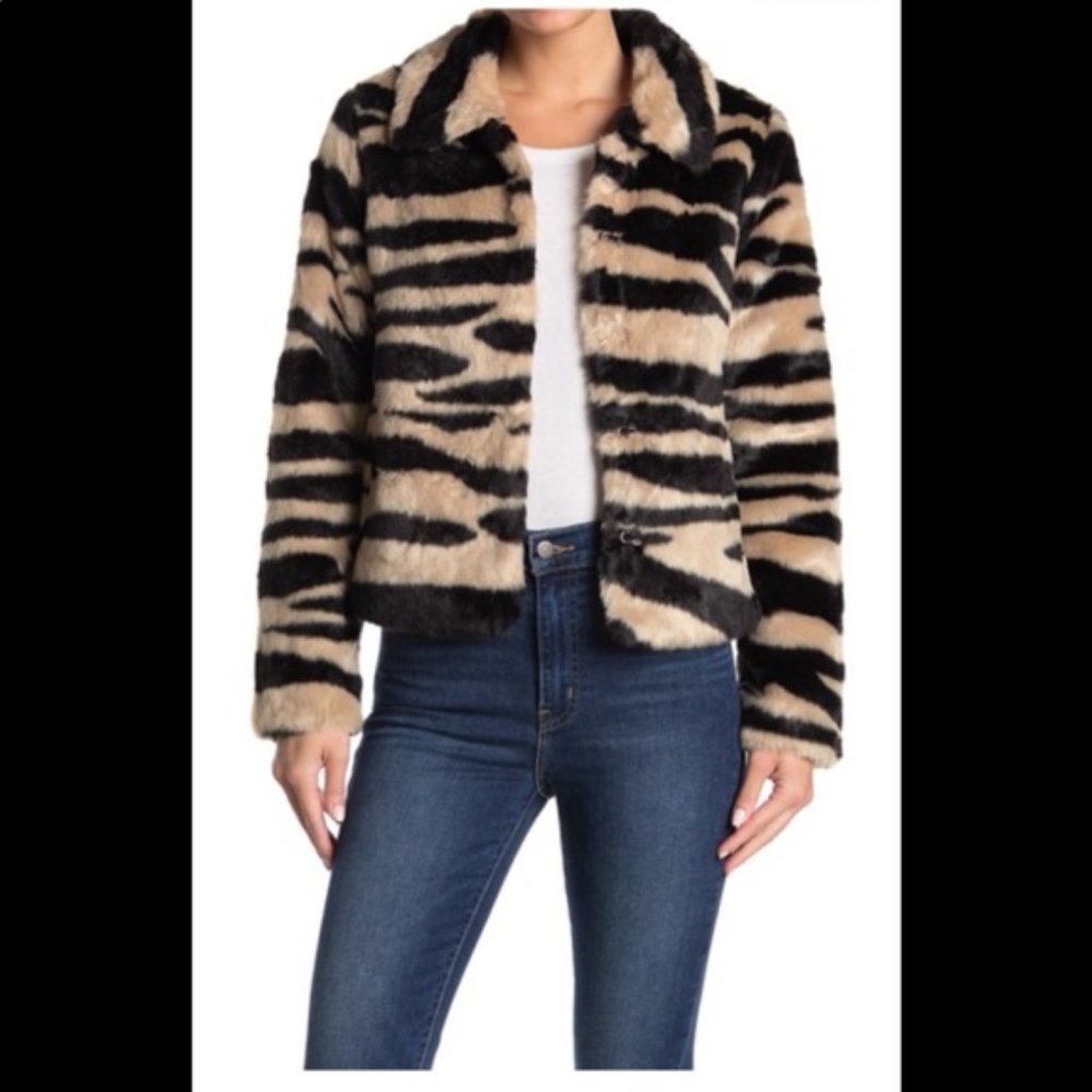 NWT Love Token Zebra Print Faux Fur Jacket